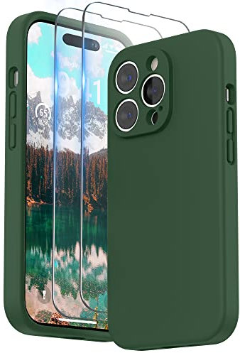SURPHY Coque Compatible avec iPhone 14 Pro avec Verre Trempé, Silicone Liquide Protection Individuelle pour Chaque Objectif Épaissie Etui pour iPhone 14 Pro 6,1 Pouces, Trèfle