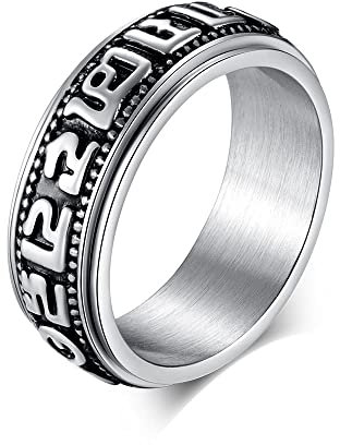 Whoiy Freundschaftsringe Ying Yang, Dreier Ring Edelstahl Silber Yin Yang Rune Religiöser Drehbarer Angstring für Frauen 60 (19.1) Kostenlos Gravieren