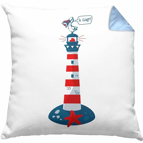 Trendation is Watt Kissen mit Füllung 40x40 Geschenk Norddeutschland Moin Möwe Nordnerney Sylt Fähr Baltrum (Blau)