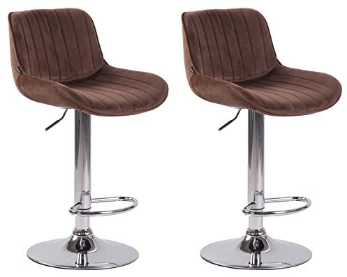 CLP 2er Set Barhocker Lentini Samt I Thekenhocker Höhenverstellbar I Barstühle Mit Fußstütze I 360° Drehbar I Tresenstühle Mit Trompetenfuß | Farbe braun Gestell Farbe Chrom