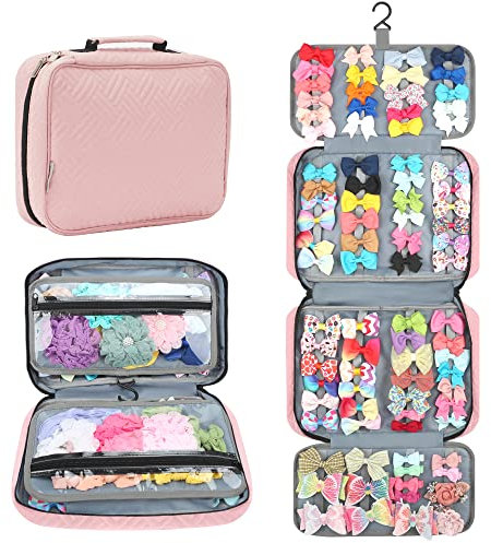 Micom Hanging Hair Accessories Storage Bag for Girls, Hair Bow Organizer, Hair Accessories Storage Carrying Case for Display Hair Clips, Headbands, Hair Ties Holder, Travelling Storage Bag with Hook
