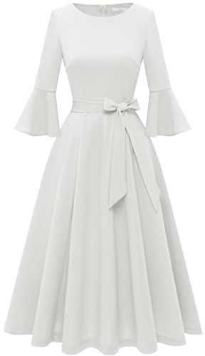 Homrain Robes de soirée élégantes à Manches Cloche pour Femmes pour invités de Mariage Modest Church Midi Evening Homecoming Dress