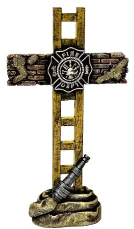 AMAJY Feuerwehrmann Feuerwehrmann stehendes Kreuz Statue Gedenkstätte 25,4 cm (H) spirituelle Kunst Tischdekoration Regal Display