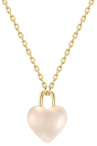 GLANZSTÜCKE MÜNCHEN Damen Kette 925/- Sterling Silber gelbgold | gelbvergoldet 18 Karat, Ankerkette, Rosenquarz, rosa, Herz, Federring