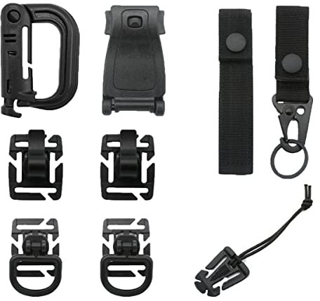 HOUSON 9 Stück Molle Zubehör, Tactical Bag Clip D Karabiner Haken Gürtelschlaufen Schlüsselanhänger für Taktische Rucksäcke