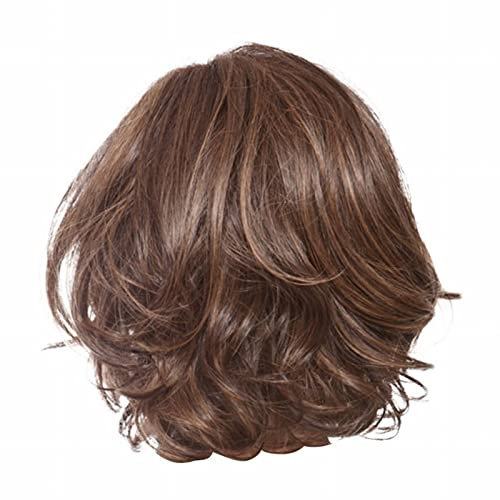 Kurze Glatte Perücken für Damen Damenperücke, kleine lockige, gewellte Faser, hohe Temperatur, afrikanische, falsche Kopfbedeckung, lockiges Echthaar, Block Nahtlose Perücke Locken (Brown-f, One Size)