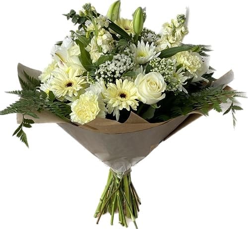 Fresh White Serenity Rose and Lilies Bouquet Prime – Elegant White Roses, Lilies, Carnations, and Gerberas | Perfect for Birthdays, Christmas, and Winter Occasions