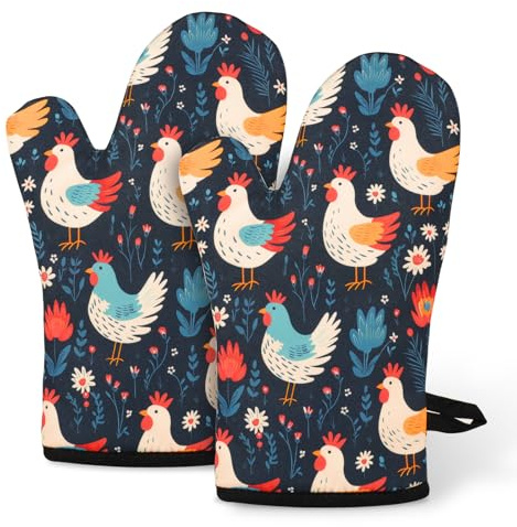 Miracu Chicken Oven Mitts Set of 2, Chicken Gifts for Chicken Lover, Cute Kitchen Decor, Cooking Baking Gifts - Housewarming, Hostess Gift Ideas, Mothers Day, Birthday Gifts for Women Chicken Mom