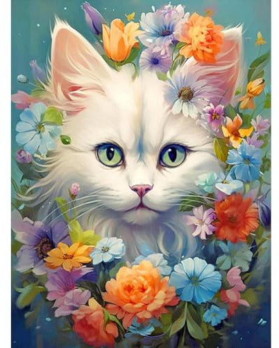 Stalente Diamond Painting Erwachsene Set Katze, 5D Diamond painting Tiere, Rund Full Drill Diamond Painting for Home Wall Decoration Gift 30x40cm/12x16in