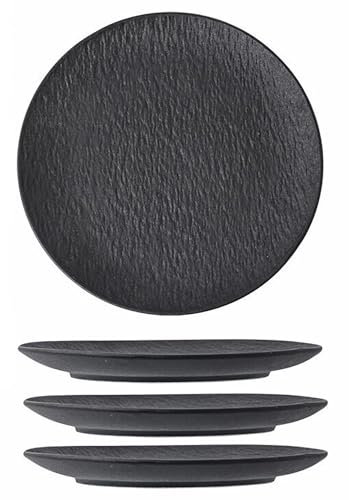 KKGUD Lot de 4 assiettes de service modernes en céramique texturée, finition mate pour cuisine, restaurant (26,7 cm) - Noir