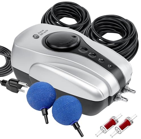 AquaMiracle Koi Pond All-in-One Pond Air Pump Pond Pond Aerator Up to 1000 Gallon Defrost Pond Aeration Kit with 2 Outlets, Airline Pipe Check Valves