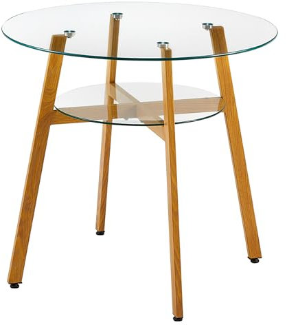 FURNITABLE | Mesa de comedor de cristal bicapa de seguridad Ø80 cm – Diseño escandinavo – Se puede utilizar como mesa baja