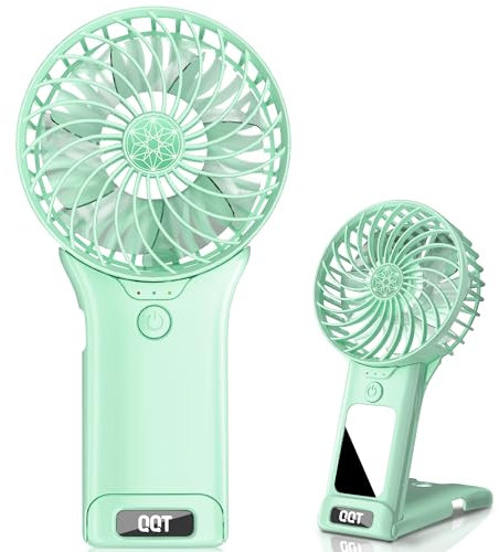 QQT Mini Handheld Fan,4 Speed Adjustable Portable Battery Operated Fans,USB Rechargeable Desk Fan with Mirror,Max 15Hrs Hand Fan For Travel Office Outdoor Women Men(Mint Green)