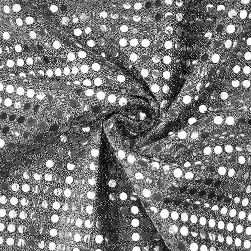 Paillettenstoff, Kreise 6mm, Meterware, Dekostoff, Kostümstoff. glänzend silber/schwarz (Länge am Stück: ab 100cm / Breite: 100cm)