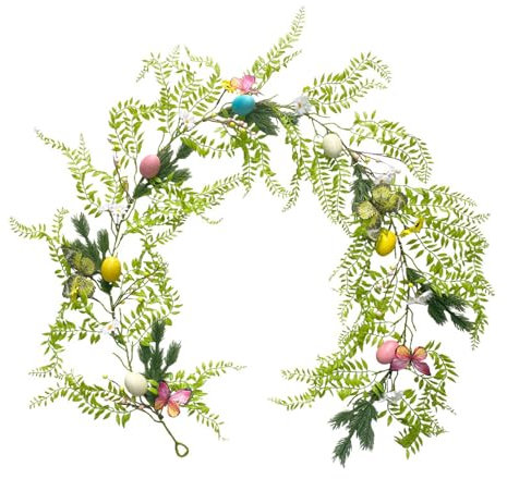6 FT Ostereier-Girlande, Künstliche Ostergirlande, Rustikale Frühlingseier-Girlande, Rankenschnur, Oster-Blumengirlande für Kaminsims, Küche, Kamin, Wand, Fenster, Zuhause, Drinnen und Draußen, Osterd
