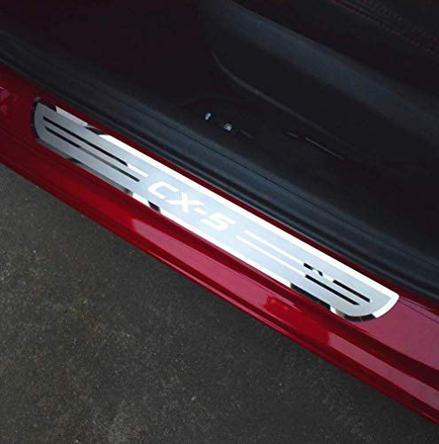 ZENCIX 4pcs Car Door Sill Scuff Plate, For Mazda CX-5 2017-2021, Stainless Steel Protector Strips, Non-Slip Anti-scratch Exterior Decoration Accessories