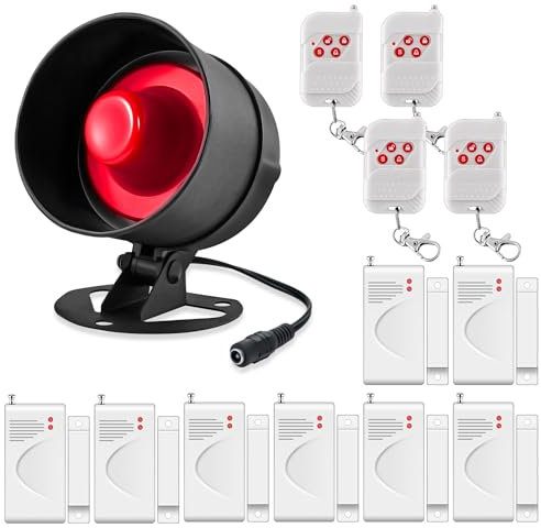 Alarmanlagen-Set 115 dB Sirene, Tür-/Fenstersensoren(8er-Pack), gesteuert per Fernbedienung für Geschäfte, Lager und Wohnbereiche