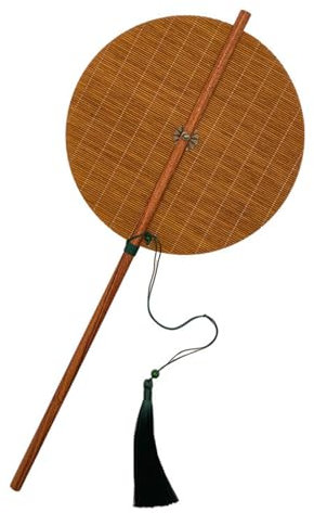 YUEYINGMG Chinese Round Fan, Ancient Hand Fan, Waist Fan, Chinese Yaoshan, Wooden Handle Round Fan, Bamboo Mat Hand Held Fan, Hanfu Accessory, Brown