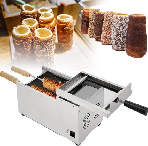 Máquina eléctrica para hacer conos de helado, máquina para hacer pasteles con chimenea de helado con 2 rodillos, máquina para hacer gofres rodantes, chimenea hueca redonda eléctrica, para descansar