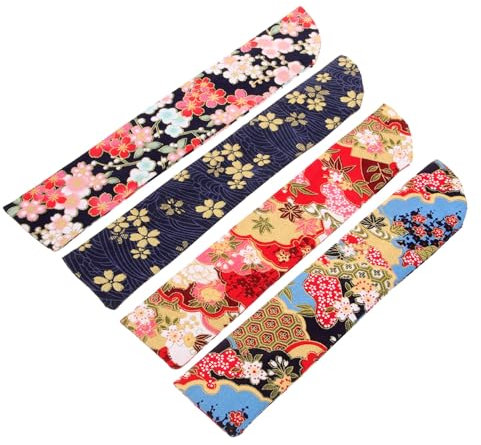 BELLIFFY 4pcs Japanese Style Handheld Fan Sleeve Silk Fan Cover Blue Portable Folding Bag