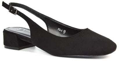 Women's Square Toe Slingback Court Shoes Ladies Block Heel Black Faux Suede Ankle Strap Dress Pumps Size 7