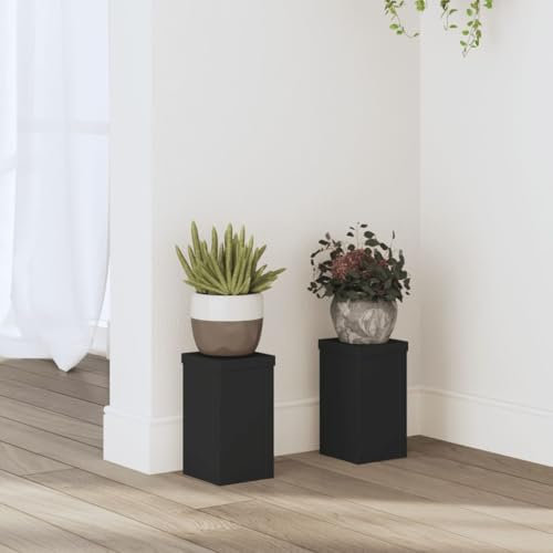 Homgoday Pflanzenständer 2 STK. Blumenständer Pflanzsäule Blumensäule Deko Blumentisch Pflanzenregal Blumenbank Standregal für Innen Deko Schwarz 10x10x18 cm Holzwerkstoff