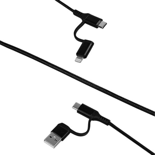 TURBOCAR - Câble USB 4 en 1, câble USB - Compatible Apple et Android - 1 embout USB A, 2 embouts USB-C et 1 embout lightning - Longueur du câble 1m - Tension de sortie 5v 2200mA - Couleur: Noir