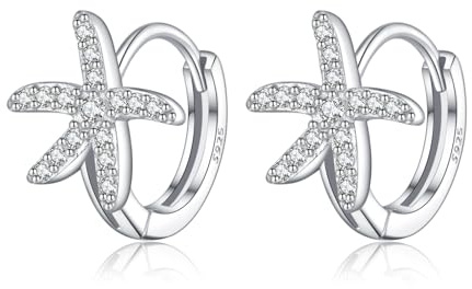 SLUYNZ 925 Sterling Silber CZ Seestern Creolen Ohrringe für Damen Strand Creolen Ohrringe Huggie