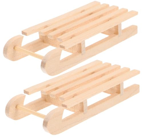 Levemolo 2 Stück Puppenhaus Holzschlitten Weihnachtsdeko Miniatur Schlitten Modell Zubehör Für Weihnachtsszene Puppenhaus Ornament DIY Dekorationen