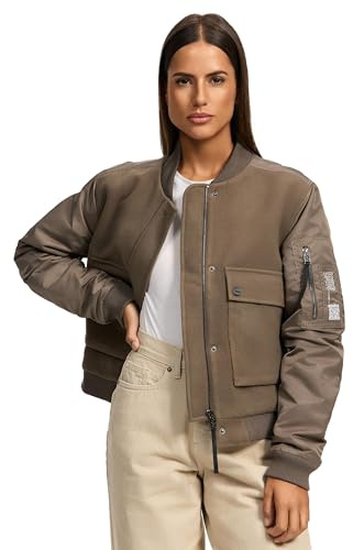 Navahoo Damen Bomberjacke leichte Übergangsjacke mit Ärmelraffung Willstehaben 14 Stone Brown Gr. XS