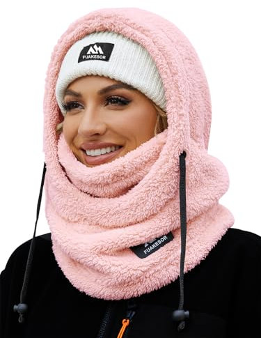 Fuakesor Plüsch Sturmhaube Mütze Winter Thermo Skimaske Fleece Windbeständig Gesichtshaube Mütze Schal Balaclava für Herren Damen (Rosa)
