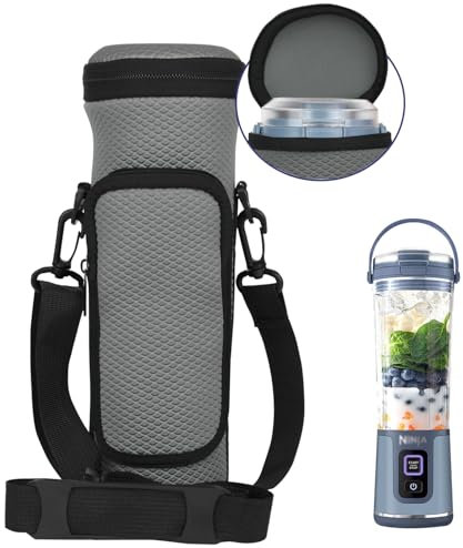 NUENSS-ROR Portable Blender Carrying Case with Lid for Ninja BC151 Series, Flip Portable Blender Travel Insulated Sleeve with Adjustable Crossbody Strap and Accessory Pocket (Grey)