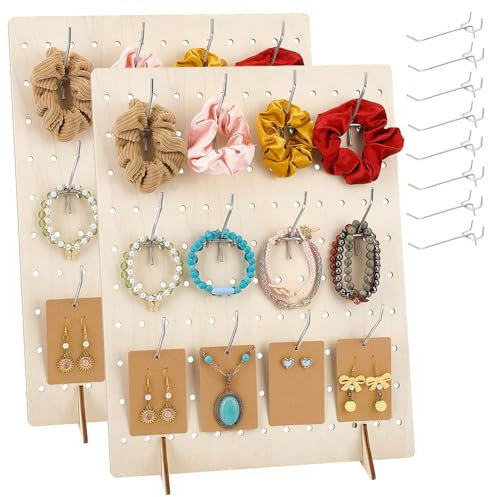 PH PandaHall 2 Pack Présentoir en Bois avec 30pcs Crochets en Métal Porte Clés Présentoir pour Vendeur Événement Outils de Vente Organisateur 43x33cm