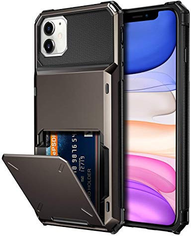 Vunake Handyhülle für iPhone 11 Mit Kartenhalter - Wallet für Max 4 Karten, Heavy Duty Hard PC TPU Silikon Schutzhülle, Stoßfest für Handy, Gun