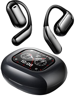 Fidiso Q16 Auricolari Bluetooth Smart Touch Screen Wireless 75 ore Bluetooth 5.3 Cuffie Sport, 2024 Auricolari Bluetooth Stereo Deep Bass Over Ear Bud con ganci, Microfono ENC con cancellazione del