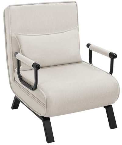 WOLTU Sofá Cama, Sillón Reclinable con Respaldo Ajustable, Puff Cama 1 Plaza, Butaca de Salón 3 en 1, Sillon Cama Individual con Almohada y Reposabrazos, Lino, 65 x 75 x 78cm, Beige
