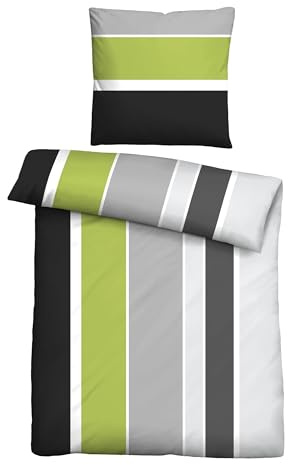 Traumhaft schlafen - Castell - Markenbettwäsche Bettwäsche Baumwoll Renforce 0040562 LÄNGSBALKEN 1x 135x200 cm + 1x 80x80 cm, pistaziengrün
