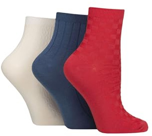 SockShop Women's Bamboo Ankle Socks - Plain, Patterned, Striped, Floral, Colourful, Bright, Smooth Toe Seams 3 Pairs Size 4-8 (UK, Numeric, 4, 8, Regular, Regular, Textured Nautical)