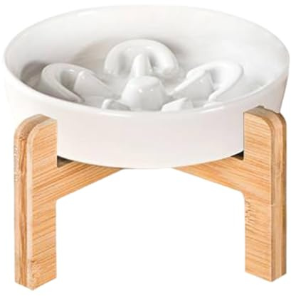Cuenco Elevado de Comida para Gatos, Lento a Prueba de derrames, Plato de cerámica para Mascotas, Recipiente Antideslizante para Alimentos para Perros (3.9 x 3.9 x 4.72 Pulgadas), Suministros