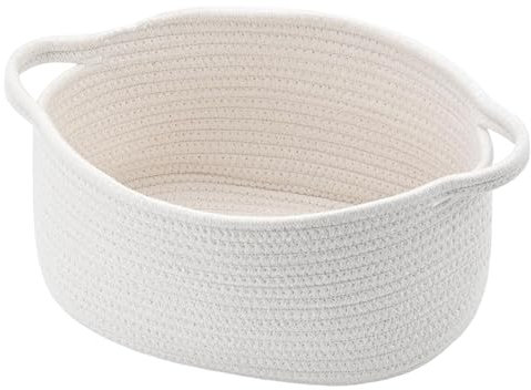 PXDUCN Woven Rectangular Storage Basket, Cotton Rope, White, Minimalist, Gift Basket, Empty, 12' x 8' x 6'