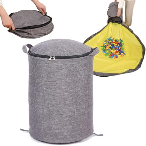 DSLIHA Toy Storage Organizers with Play Mat, Large toy storage Bin for Kids, Portable Foldable Storage Bag/Box with Handles Zipper Drawstring for Quick toy Tidy-Up Lego/Building Blocks/Cars/Dolls