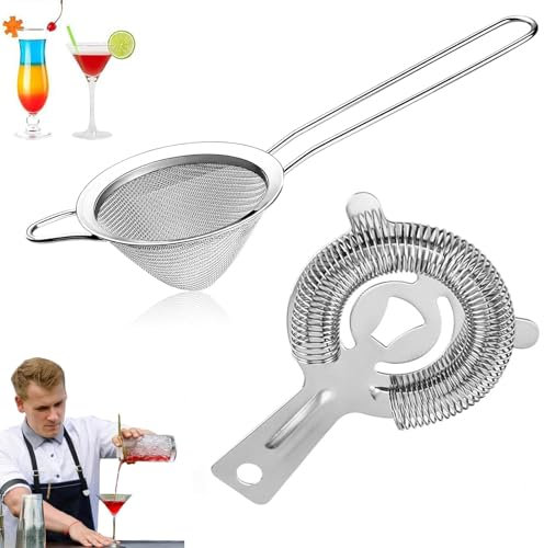 JISRKP 2-Piece Cocktail Strainer Set, Fine Mesh Strainer for Cocktails, Coffee, Tea & More, Durable Stainless Steel Bartender Accessories, Perfect for Home Bars & Kitchens