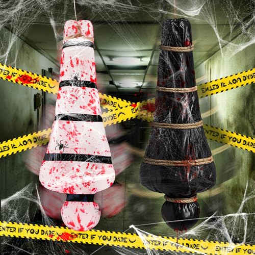 iZoeL Halloween Hängende Leiche Warnband Halloween Deko Outdoor innen Gruselig Leichensack Gefälschte Leichen gruselige Requisiten für Garten, Hof, Spukhaus drinnen