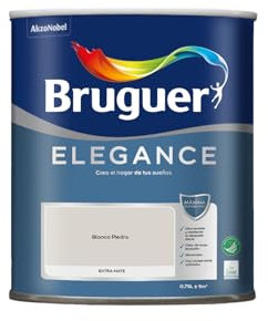 Bruguer Elegance Pintura Monocapa Extra Mate para Paredes y Techos, Interior y Exterior protegidos, Ultra Lavable, Resistente al Desgaste y Manchas, Con conservante Antimoho, Blanco Piedra 750 ml