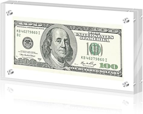 Dollar Bill Frame Display Acrylic Dollar Bill Holder Thickened Frame for Dollar Bill Display Case Magnet Currency Display Frame Self Standing for Money Ticket Picture Photos Display Case