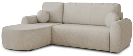 Sofnet Ecksofa Jazz mit Schlaffunktion und Bettkasten - Bouclé-Stoff - L-Form Couch, Polstersofa, Schlafsofa, Sofagarnitur, Bettsofa (Beige (Coral 65), Ecksofa Links)