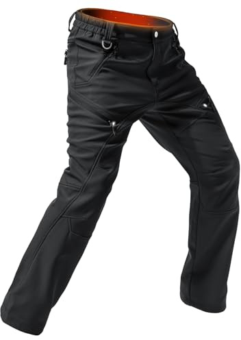 Moosehill Men's Snow Ski Pants: Fleece Lined Waterproof Insulated Softshell for Winter Outdoor Hiking with 5 Deep Pockets (Black, 34W*30L)
