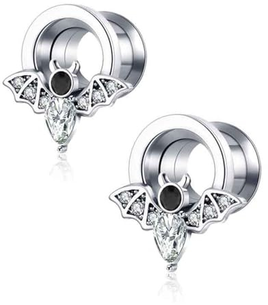 RDSGYZ 2STK Dehnstäbe Set Bequem, Edelstahl Tunnels Ohr Plugs Schlichthin Körperpiercing Set Fledermaus und Zirkonia für Unisex