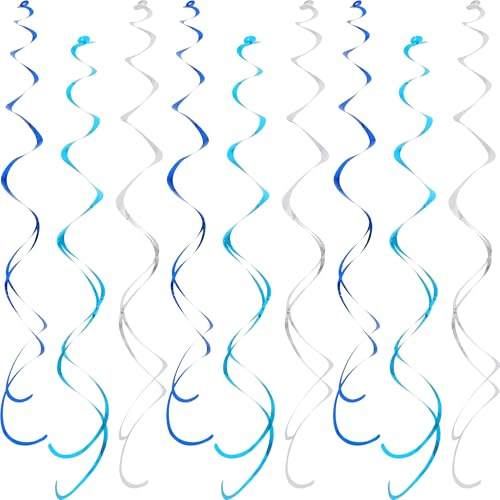 TONIFUL 68.6CM Plastik Girlanden Folienwirbel Hängend, für Decken, Fenster, Türöffnungen– Ideal für Hochzeiten, Geburtstage, Abschlussfeiern, Valentinstag, Weihnachten & Dekoration –Blau Silber
