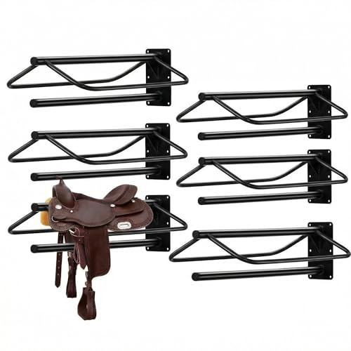 4 Pack Saddle Rack with Pad Bar, 12.6 x 23.6 in Heavy Duty Wall Mounted Saddle Stand, Heavy-Duty Steel Saddle Holder for English Western Saddles Horses Blanket,Tack Room, Horse Stall, Black